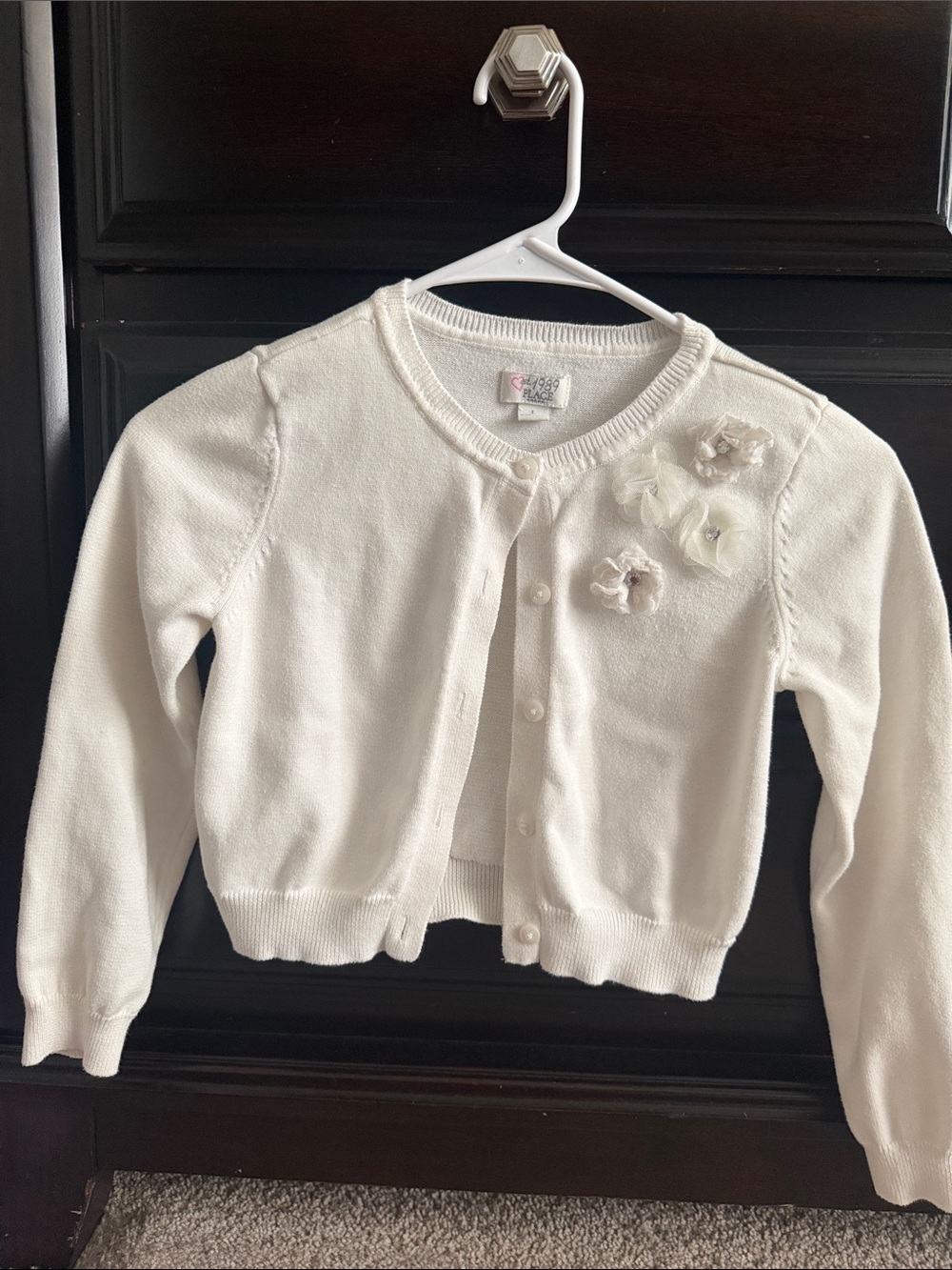 Girls White Floral Appliqué Cardigan